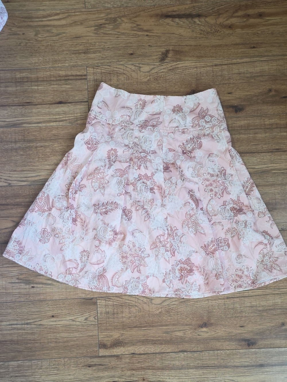 V COCCA Vintage Romantic Pink Floral Paisley Brocade A-Line Skirt
